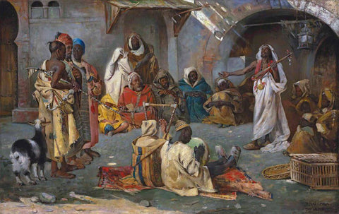 Travelling Musicians Ttangiers - Tornai Gyula - Orientist Art Painting by Gyula Tornai