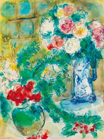 Two Bouquests (Les Deux Bouquets) - Marc Chagall Floral Painting by Marc Chagall