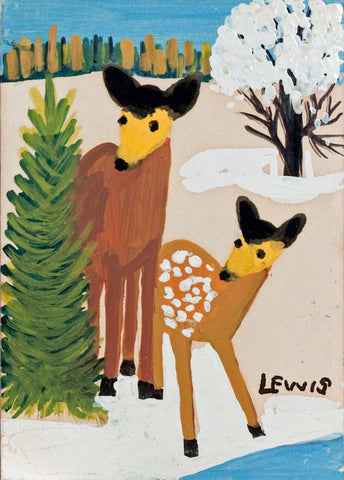 Two Deers - Maud Lewis - Folk Art Painting - Framed Prints