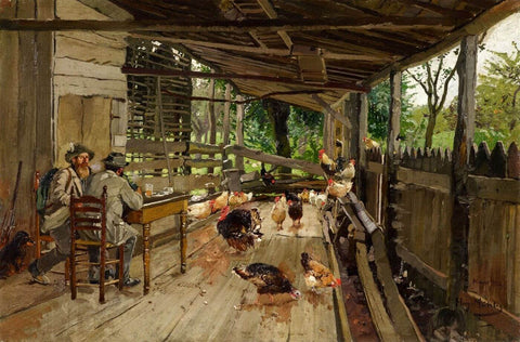 Two Hunters Resting By The Chicken Coop (Zwei Jäger bei der Rast im Hühnerstall) - Hugo Mühlig - Posters