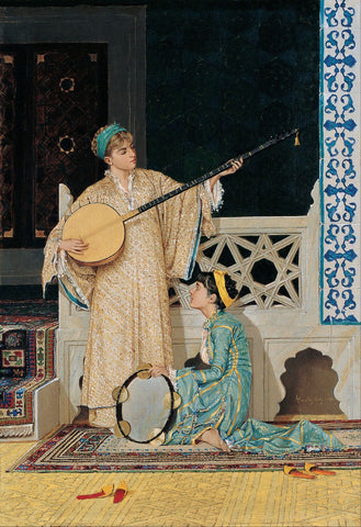 Two Musician Girls - Osman Hamdi Bay - Orientalist Painting - Posters by Osman Hamdi Bey