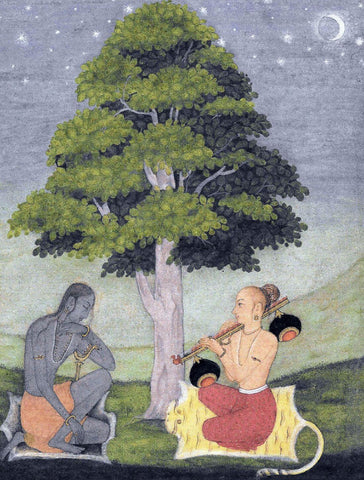 Two Yogis Under A Peaceful Starry Sky -Vintage Indian Miniature Art Painting - Posters