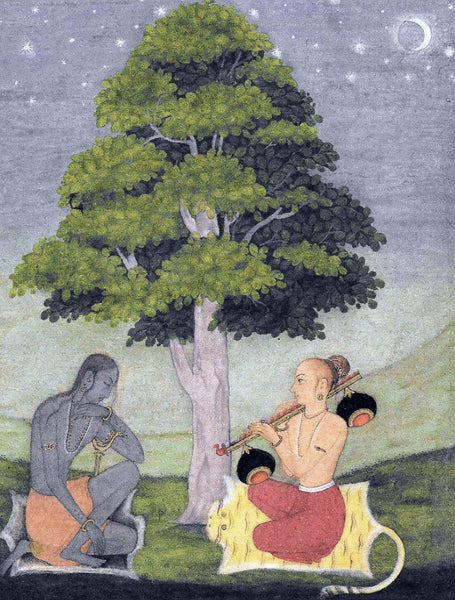 Two Yogis Under A Peaceful Starry Sky -Vintage Indian Miniature Art Painting - Framed Prints