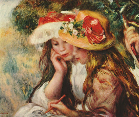 Two Girls Drawing - Posters by Pierre-Auguste Renoir