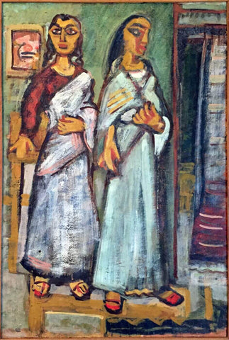 Two Women - Benode Behari Mukherjee - Bengal School Indian Painting by Benode Behari Mukherjee