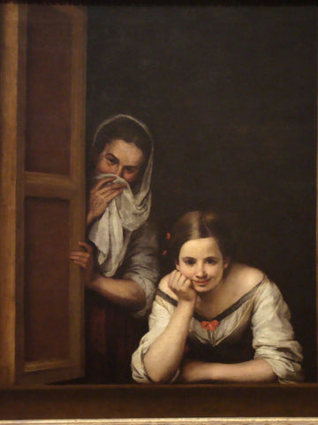 Two Women At A Window ( Girl And Her Duenna ) - Bartolome Esteban Murilo - Posters by Bartolome Esteban Murillo