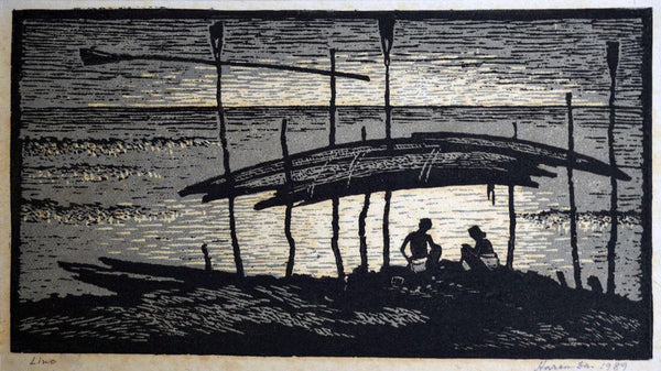 Under The Shade - Haren Das - Bengal School Art Linocut Painting - Posters