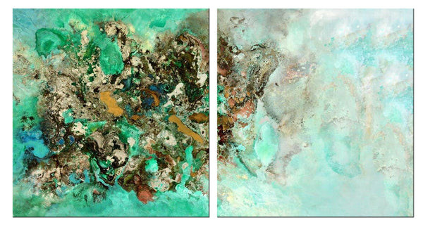 Contemporary Abstract Art - Coral Island - 2 Panels - (46 X 46)