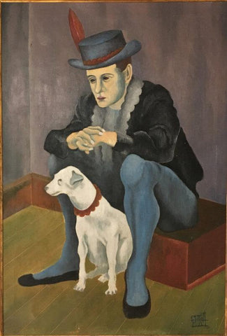 Untitled-(A Man With His Dog) - Canvas Prints by tallenge store