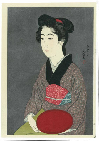 Woman With A Tray - Canvas Prints by Hashiguchi Goyo