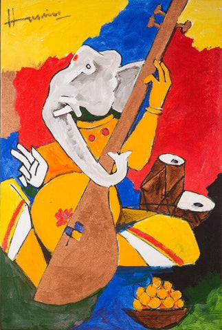 Untitled - (Ganesha With Veena) - Framed Prints