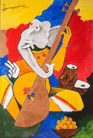 Untitled - (Ganesha With Veena) - Posters by M F Husain