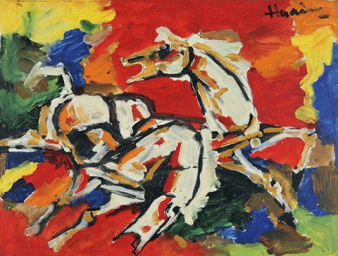 Untitled - (Horses) - Canvas Prints by M F Husain