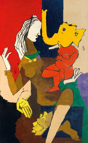 Untitled - (Lady With Ganesha) - Canvas Prints