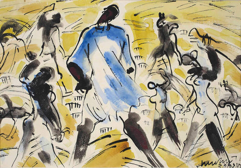 Harvesters, 1951 - Ramkinkar Baij - Bengal School Indian Painting by Ramkinkar Baij