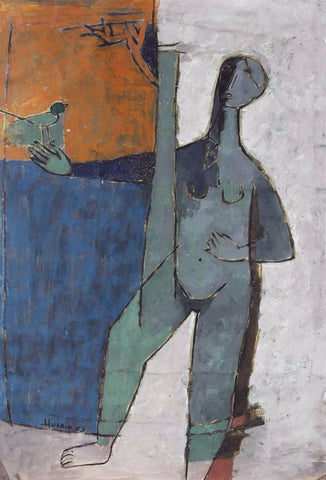 Untitled (Girl with Bird) - Posters by M F Husain