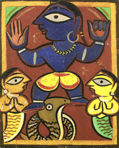 Untitled (Krishna Dancing On The Serpent Kaliya) - Life Size Posters by Jamini Roy