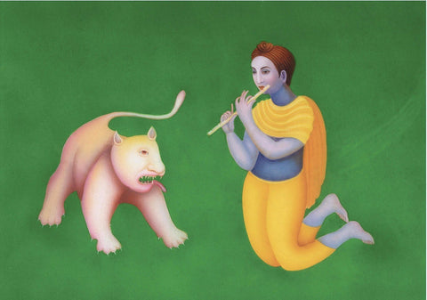 Untitled - (Krishna taming a beast) - Art Prints by Manjit Bawa