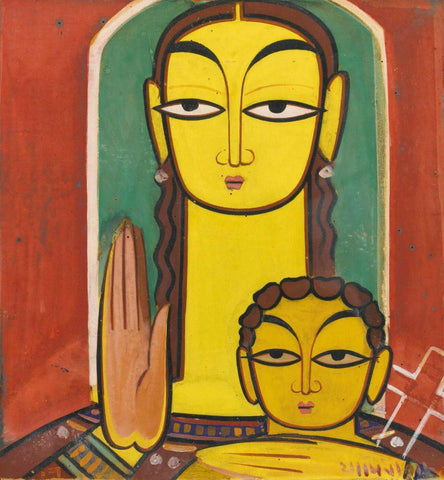 Untitled (Madonna and Child) - Canvas Prints by Jamini Roy