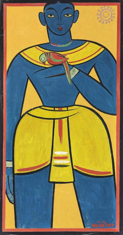 Untitled (Man With Parrot) - Canvas Prints by Jamini Roy