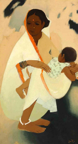 Untitled (Mother and Child) - II - Canvas Prints by Narayan Shridhar Bendre