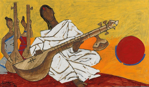 Untitled (Woman Playing Sitar) - Life Size Posters by M F Husain