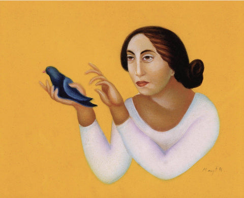 Untitled - (Woman with bird) - Large Art Prints by Manjit Bawa