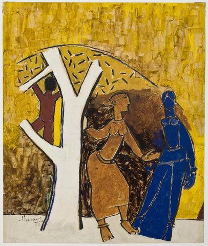 Untitled (Women and Child) - Canvas Prints by M F Husain