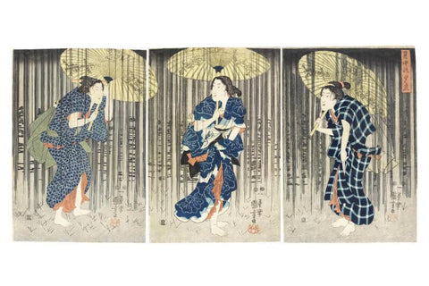 Untitled-(Woman With An Umbrella) - Large Art Prints by Utagawa Kuniyoshi