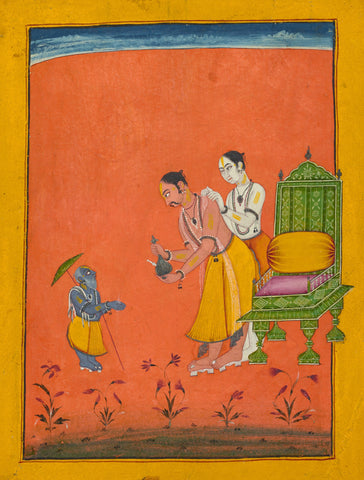 Vamana, the dwarf avatar of Vishnu - Vintage Indian Miniature Art Painting by Miniature Vintage