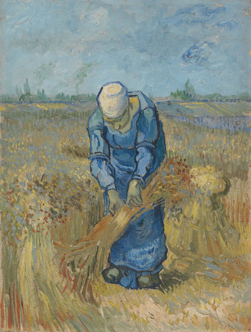 Peasant woman binding sheaves  by Vincent van Gogh