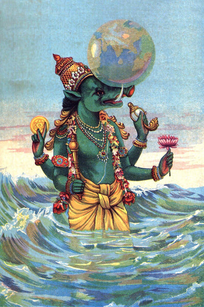 Varah - Vishnu Avatar - Raja Ravi Varma Oleograph Print - Vintage Indian Art - Life Size Posters