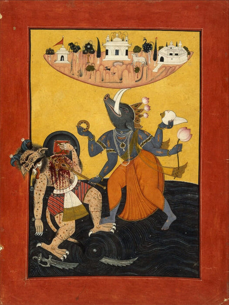 Indian Miniature Art - Varaha - Large Art Prints