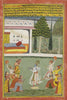 Vasant Ragini - Krishna Spraying Female Musicians On Holi - Amber  c1709  - Indian Vintage Miniature Painting - Canvas Prints
