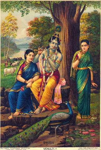 Venolola - Krishna Artwork - G V Venkatesh Rao - Raja Ravi Varma Press Vintage Indian Art Print - Large Art Prints