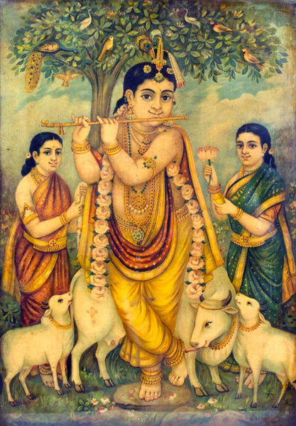 Venugopal Krishna - C G Ramanujam -  Ravi Varma Press Oleograph Print - Indian Painting - Canvas Prints