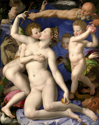 Venus, Cupid, Folly and Time (Allegory of the Triumph of Venus) - Agnolo Bronzino - Framed Prints by Agnolo Bronzino