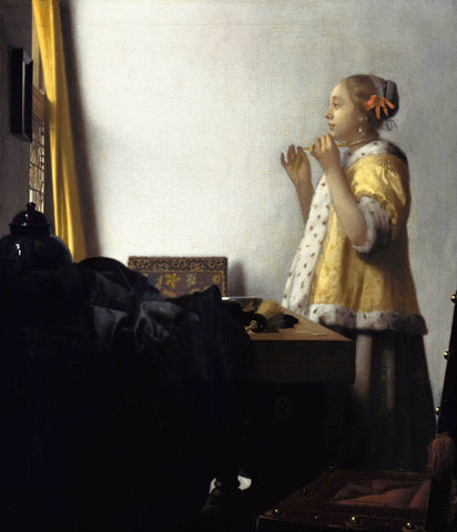 Woman with a Pearl Necklace - Framed Prints by Johannes Vermeer