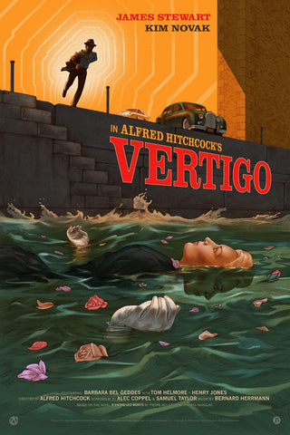 Vertigo - James Stewart - Alfred Hitchcock - Classic Hollywood Movie Fan Art Poster by Hitchcock
