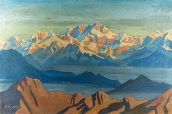 View Of Kanchanjunga - Theodore Howard Somervell - Mountain Landscape Art Painting - Framed Prints