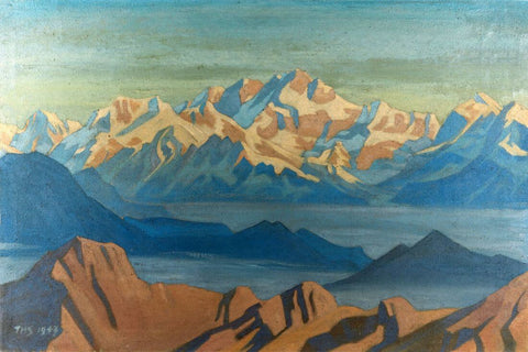 View Of Kanchanjunga - Theodore Howard Somervell - Mountain Landscape Art Painting by Theodore Howard Somervell