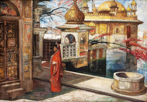 View Of The Golden Temple Amritsar - Gyula-Tornai - 19th Century Vintage Orientalist Painting - Life Size Posters