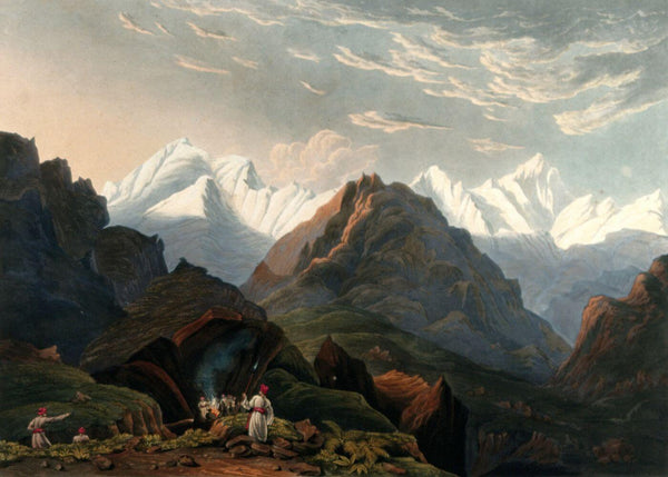 View of the mountains - James Baillie Fraser c 1826 Vintage Orientalist Aquatint Painting of India - Large Art Prints