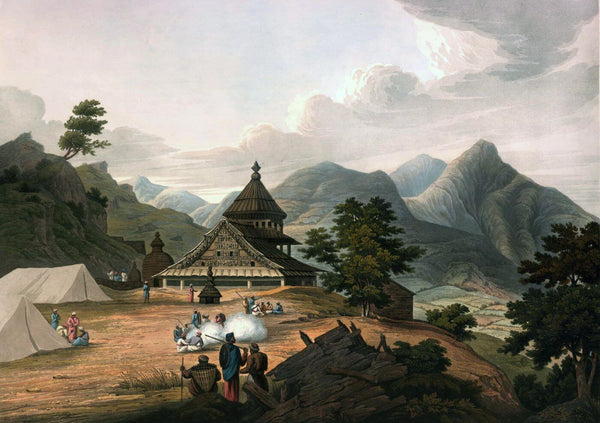 Views in the Himala Mountains Temple of Mangnee - James Baillie Fraser - c 1825 Vintage Orientalist Paintings of India - Art Prints