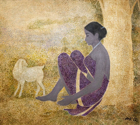 Village Girl With Lamb - Art Prints