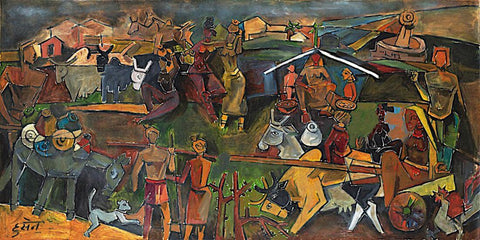 Village Scene by M F Husain