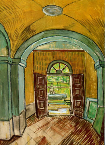Vestibule Of The Asylum Saint Remy - Large Art Prints by Vincent Van Gogh
