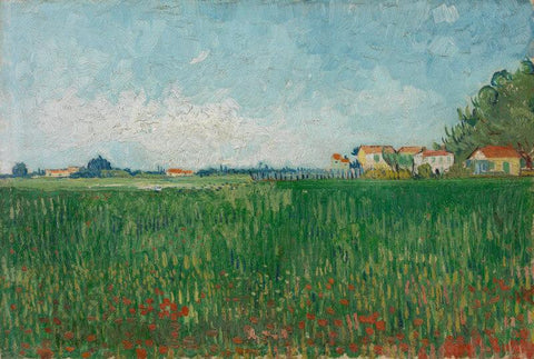 Farmhouses In A Wheat Field Near Arles - Large Art Prints by Vincent Van Gogh