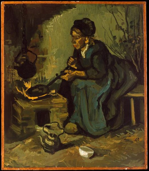 Peasant Woman Cooking by a Fireplace - Canvas Prints