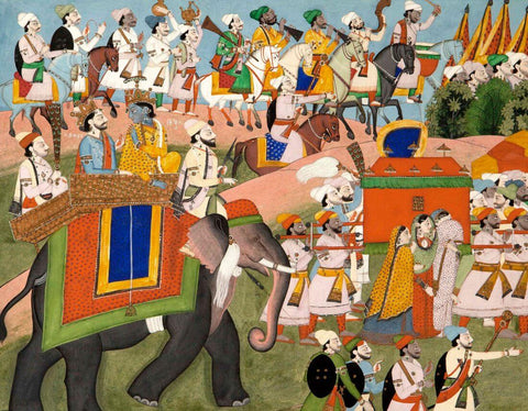 Krishna Abducting Rukmini - Vintage Indian Miniature Art Painting - Canvas Prints